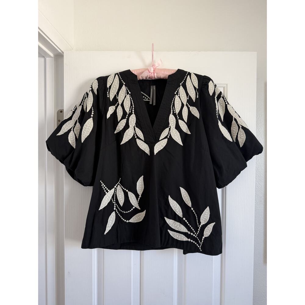 Anthropologie Embroidered Puff Sleeve Blouse Size L - Picture 8 of 15